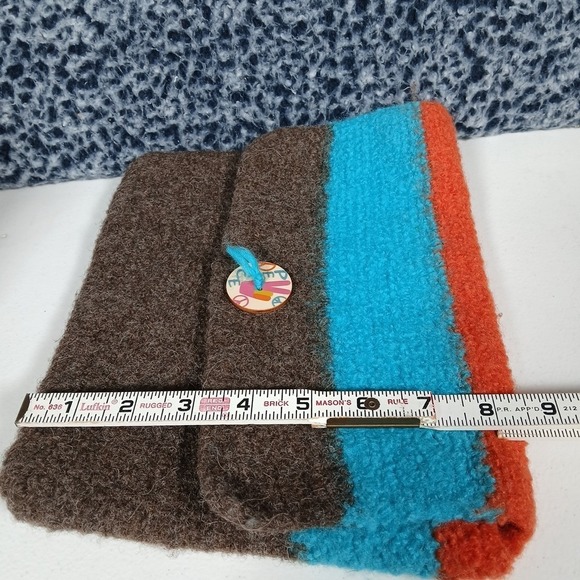 Peace Wool Boho Clutch Hand Bag Snap Button Closure Colorblock 10"x8" - Picture 10 of 10